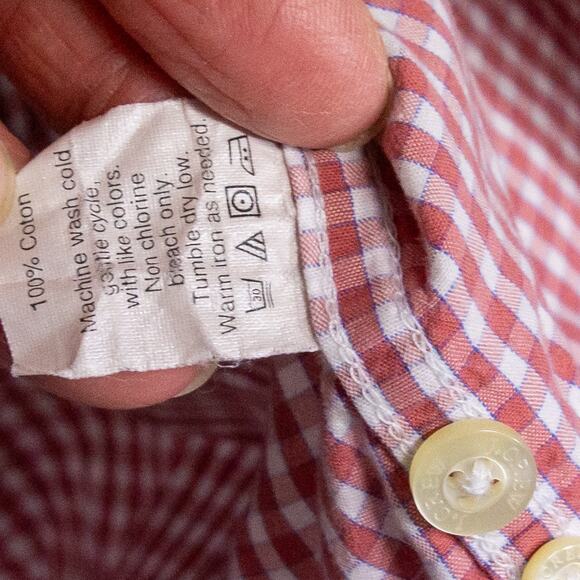 Men's Large J. CREW Button Down Red Checked Long Sleeve 100% Cotton Dress Shirt - Picture 4 of 4